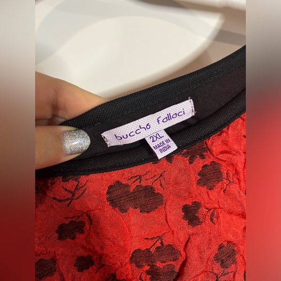 NWT Buccho Fallaci Plus Size Women’s Top Scrunch Rose Red/Black Long Sleeve 2XL - Picture 14 of 14